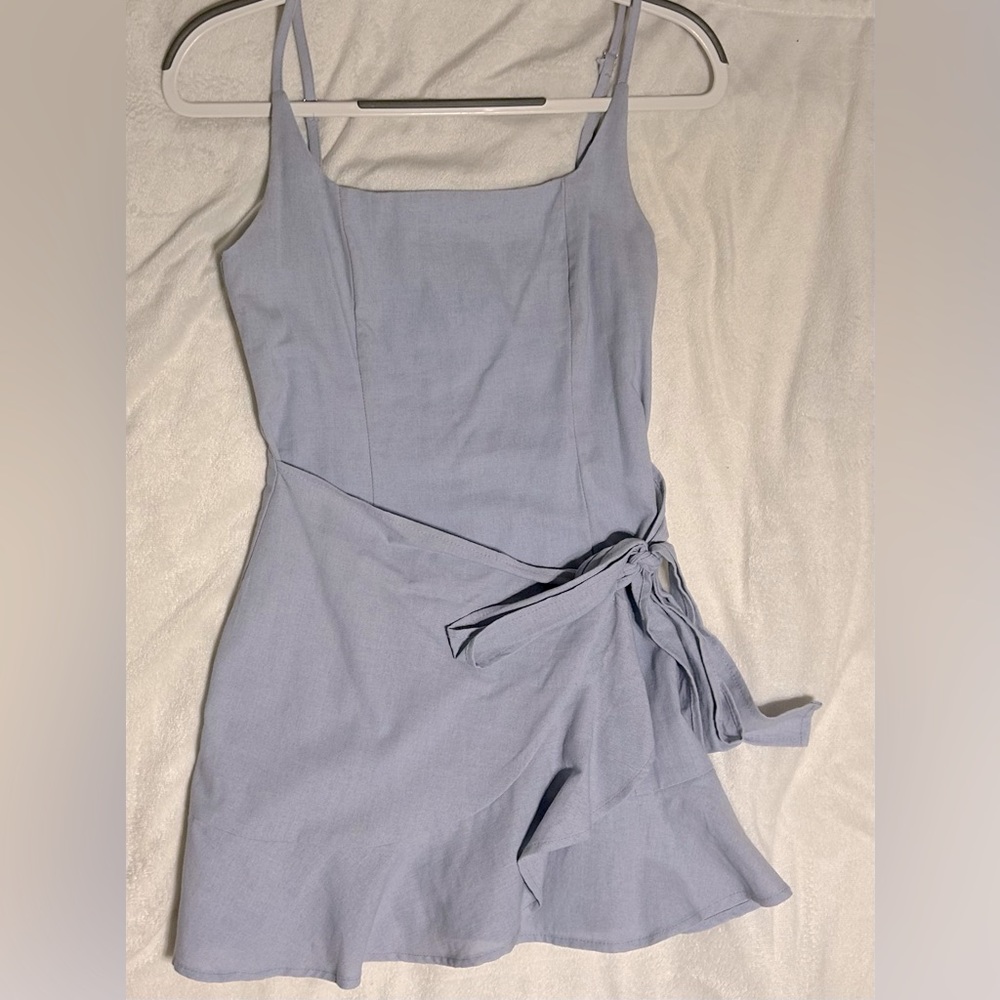 Polly ruffle edge cross tie minidress - Light Blue
